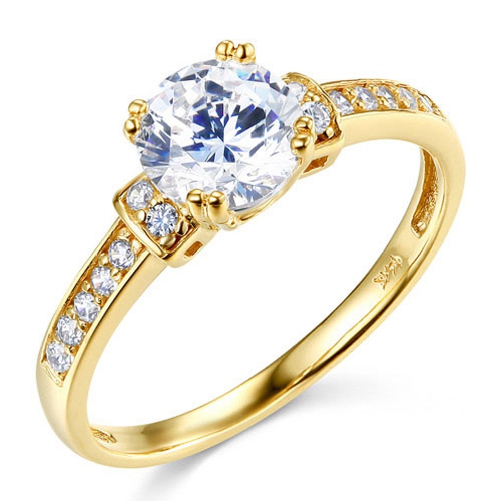 1-CT Round-Cut CZ Engagement Ring & Pave Side Ring
